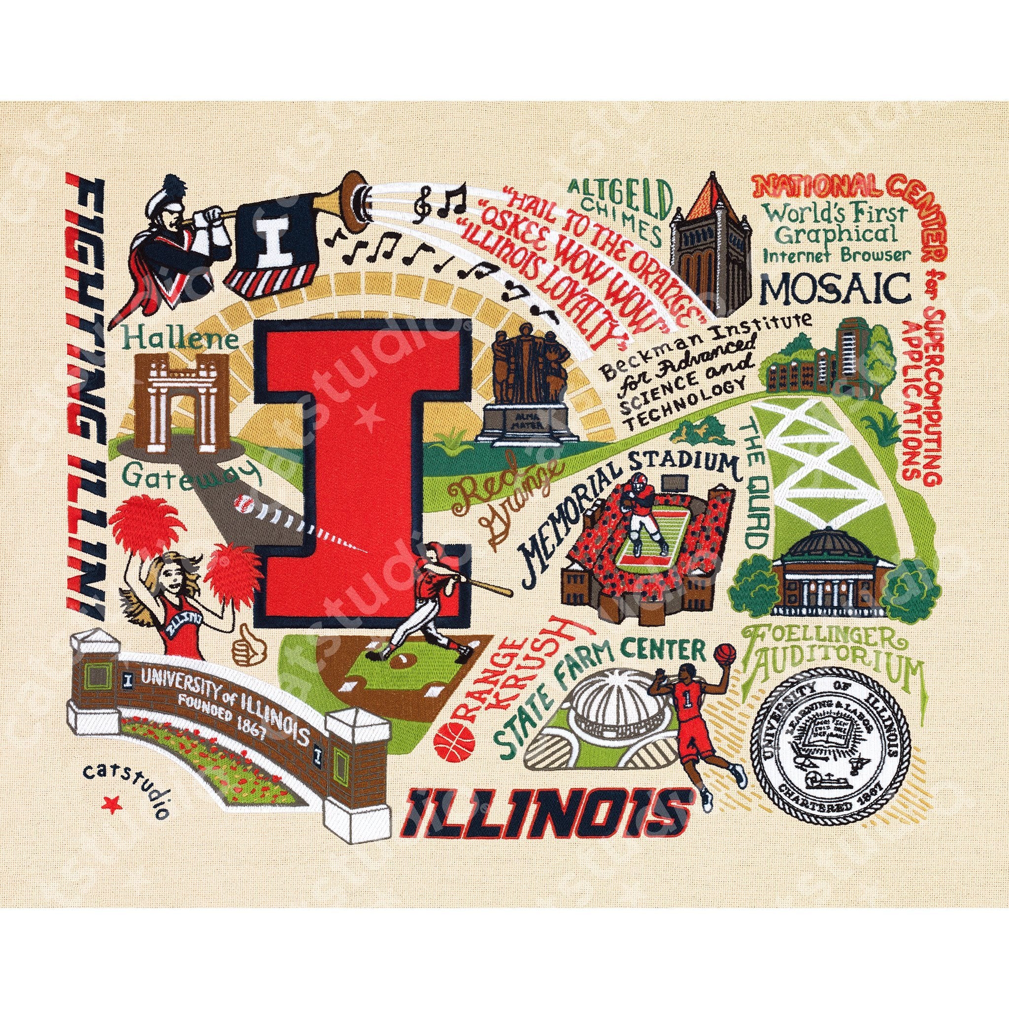 Illinois Fighting Illini 4-Inch Round Football Vinyl Decal 