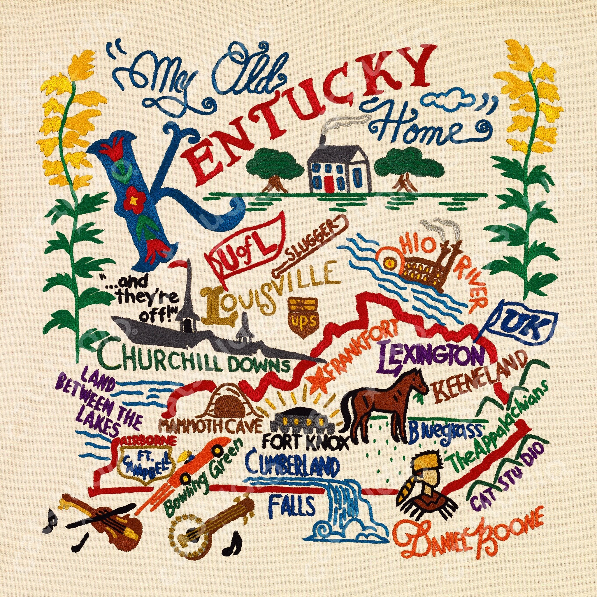 Louisville art print made of doodle and details about the kentucky