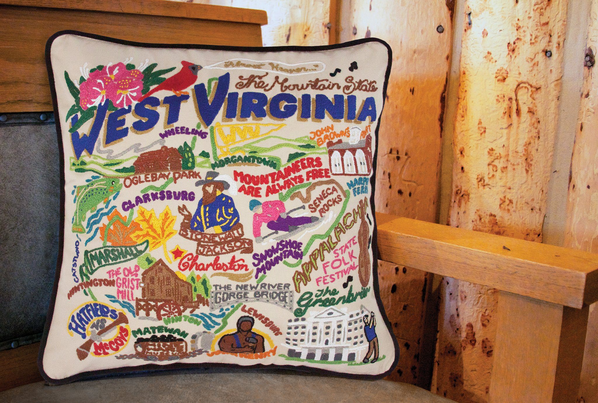 West Virginia Hand-Embroidered Pillow | State Collection by